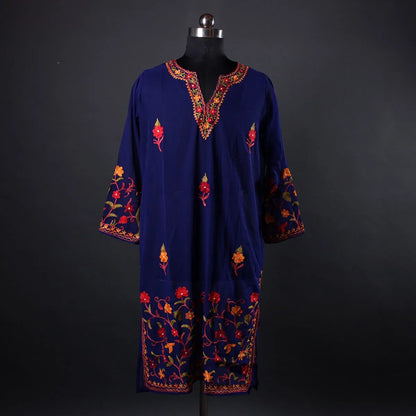 Blue Aari Embroidered Georgette Kurti