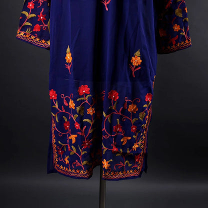 Blue Aari Embroidered Georgette Kurti