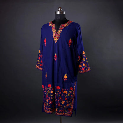 Blue Aari Embroidered Georgette Kurti