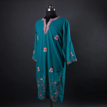 Green Aari Embroidered Georgette Kurti