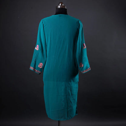 Green Aari Embroidered Georgette Kurti