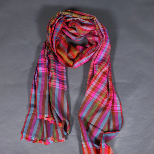 Check Design Pink Handwoven Pashmina Stole