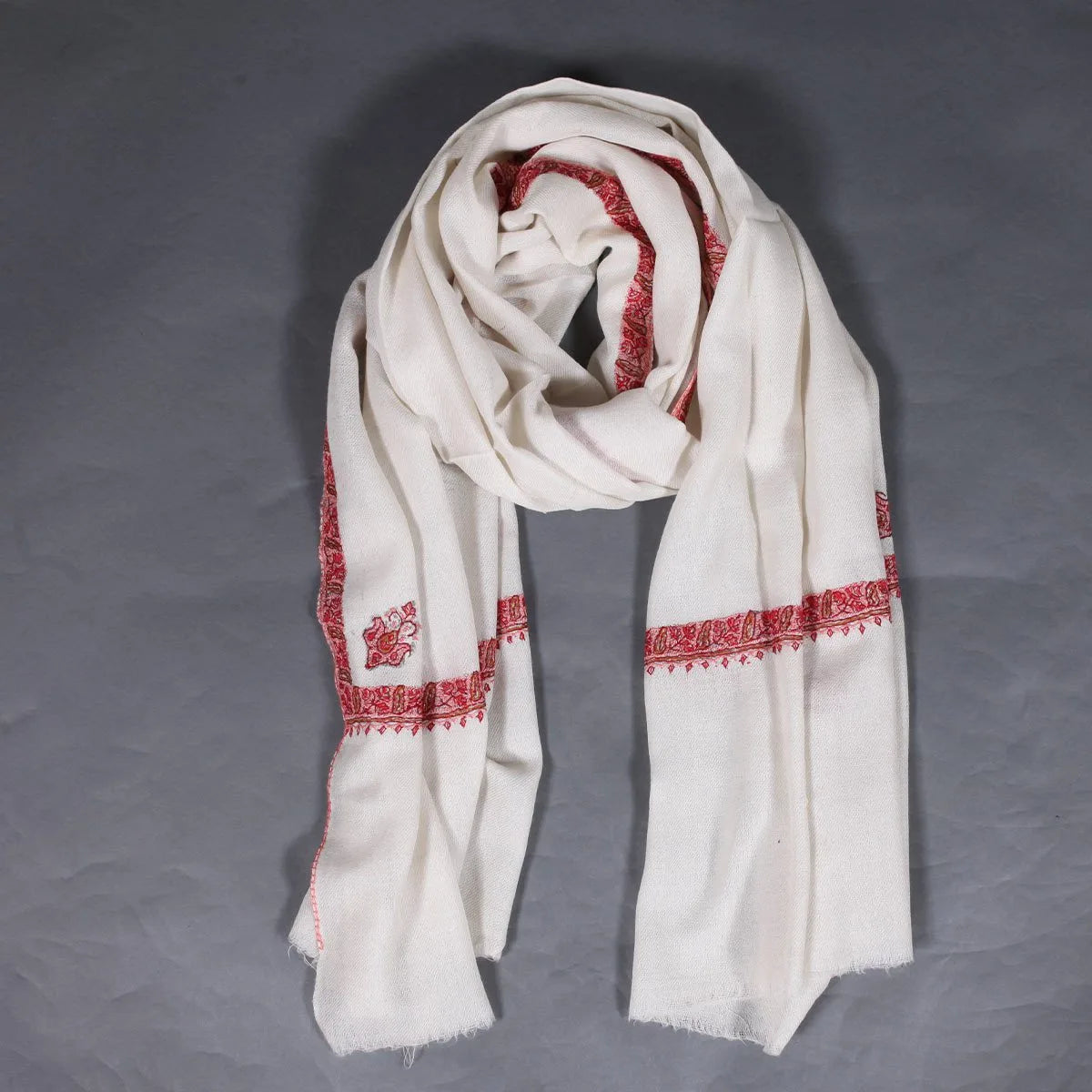 Hashidar White Sozni Embroidered stole