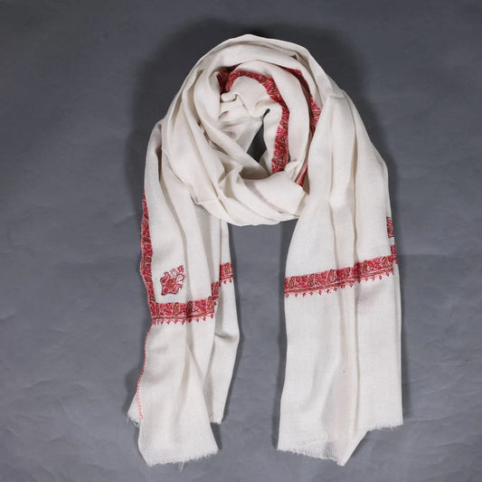 Hashidar White Sozni Embroidered stole