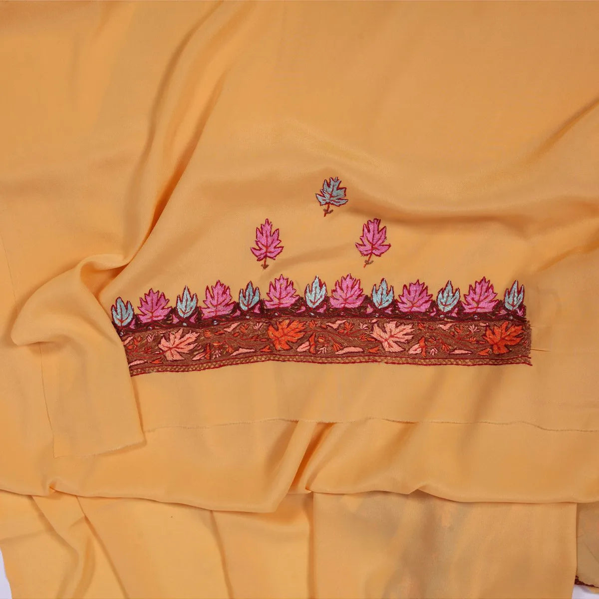 Light Yellow Kashmiri Hand Sozni Embroidered Pure Crepe Saree