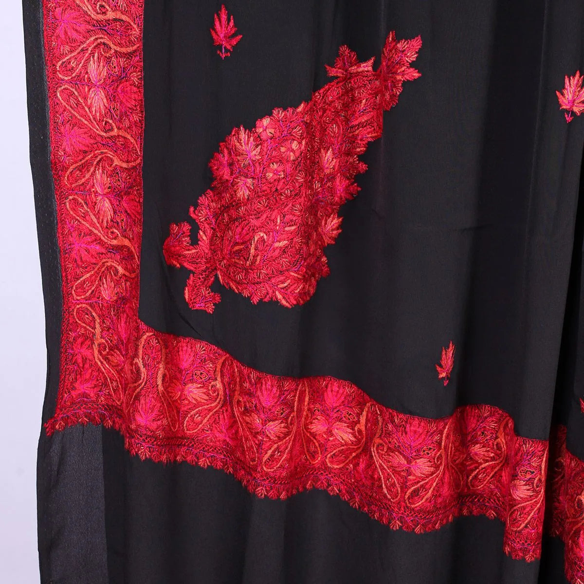 Black Colour Kashmiri Hand Sozni Embroidered Pure Crepe Saree