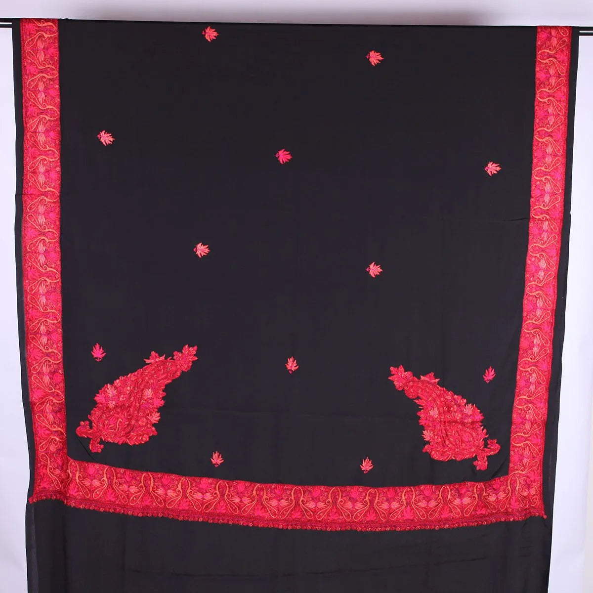 Black Colour Kashmiri Hand Sozni Embroidered Pure Crepe Saree