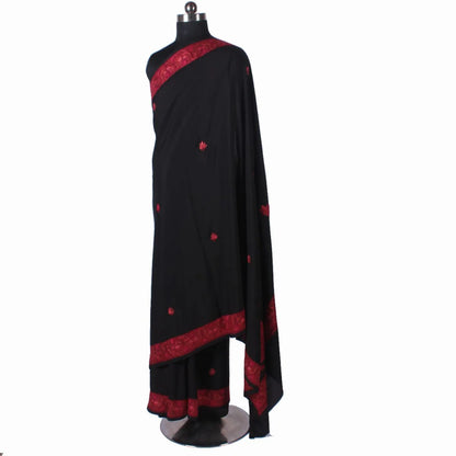 Black Colour Kashmiri Hand Sozni Embroidered Pure Crepe Saree