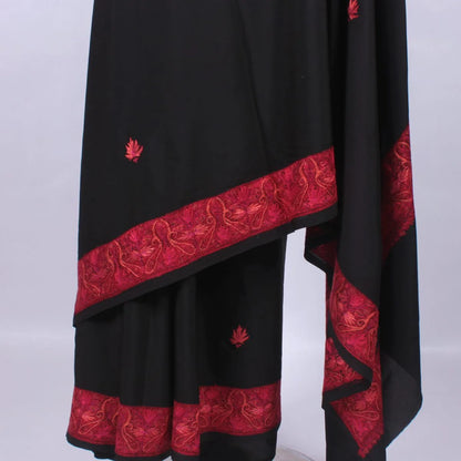 Black Colour Kashmiri Hand Sozni Embroidered Pure Crepe Saree