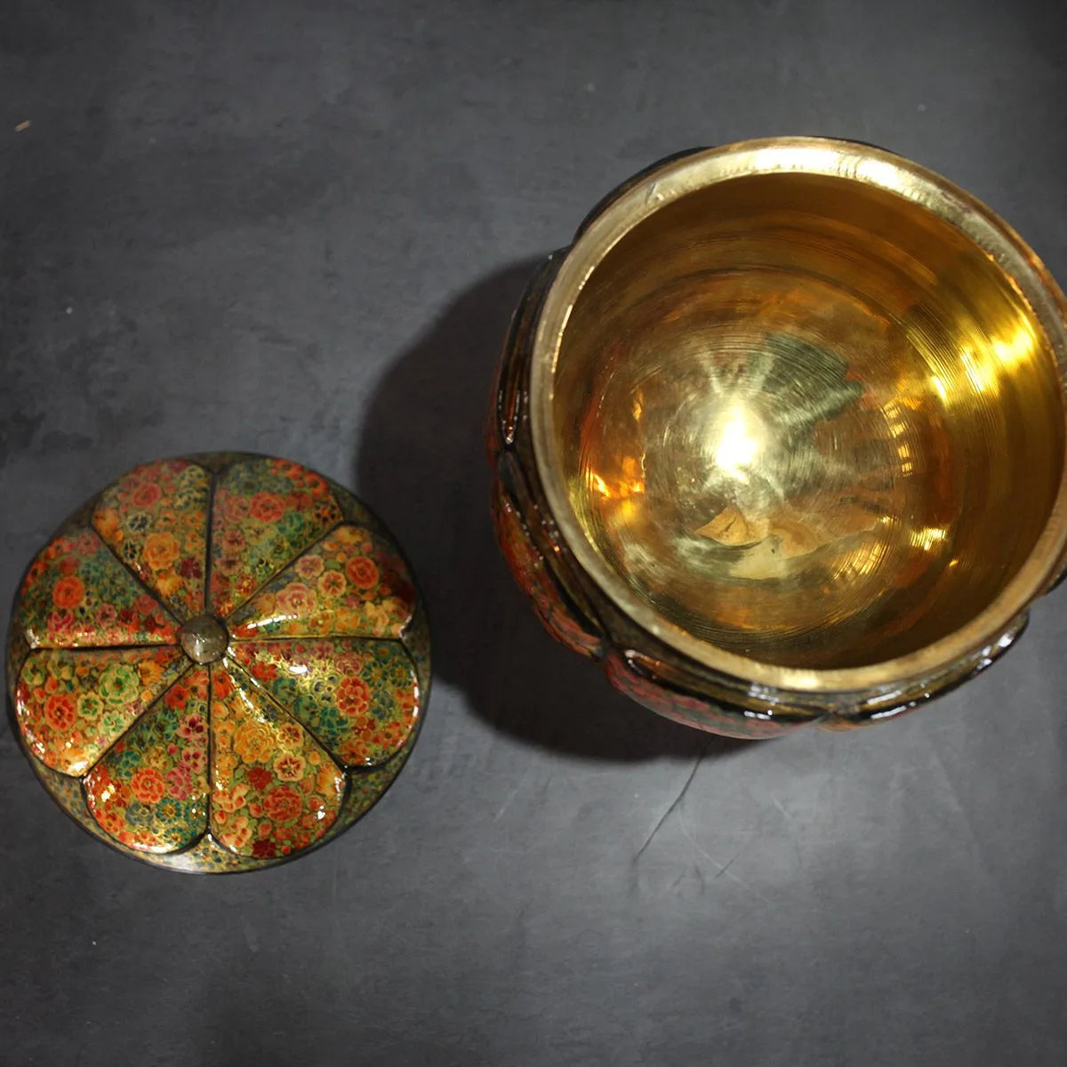 Antique Paper Machie Dry Fruit  Bowl Full Brass