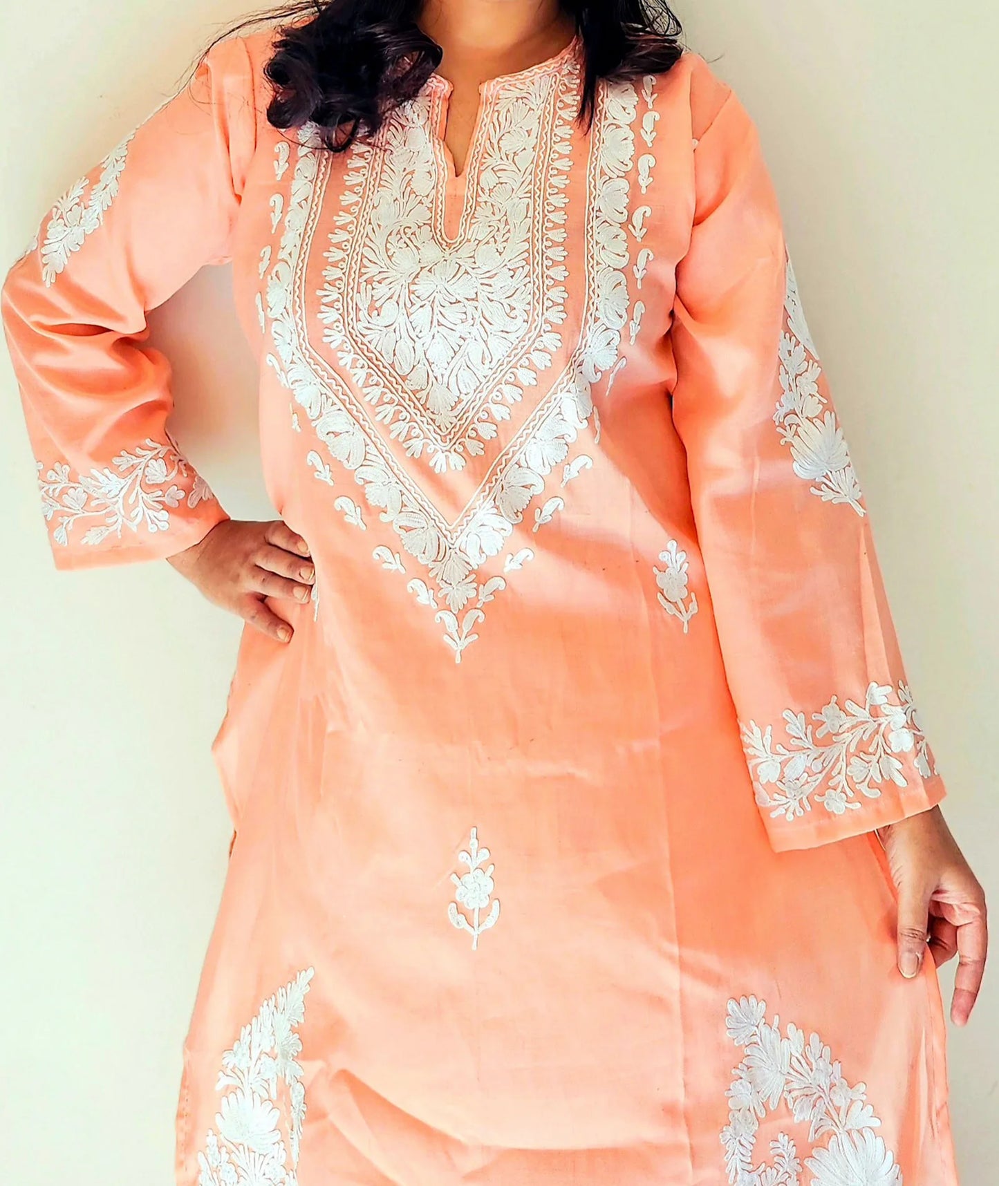 Peach Embroiderey Cotton Co ord Set | Full Suit