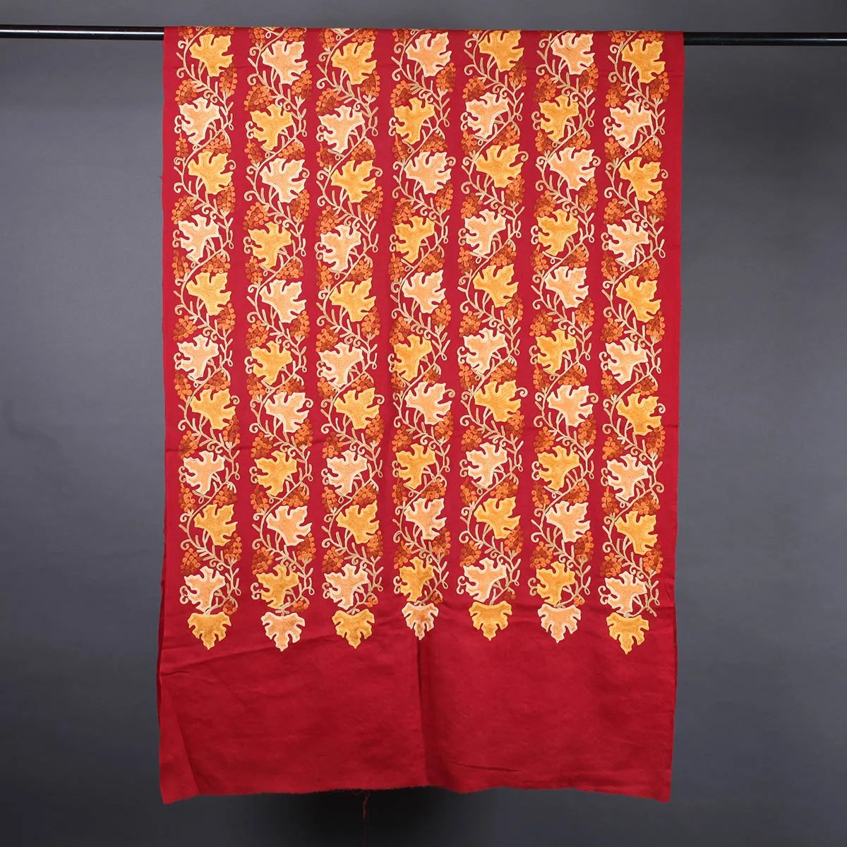 Maroon Base Chinar Design<br>  Embroidered Woolen Stole