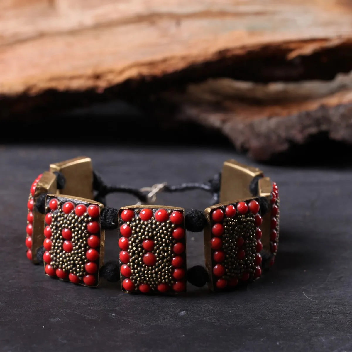 Red Rectangular Handmade Stoned Bracelet