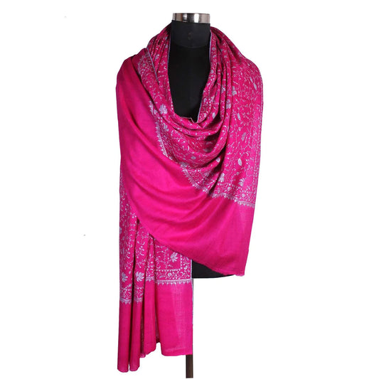 Fast Pink Embroidered jaali  Cashmere Pashmina Shawl