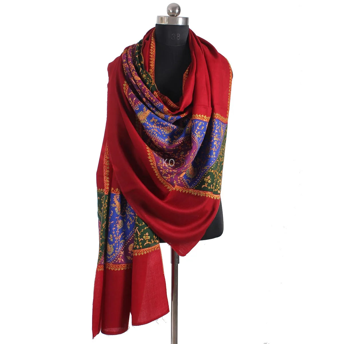 Red Traingle design sozni Embroidered Toosha Shawl