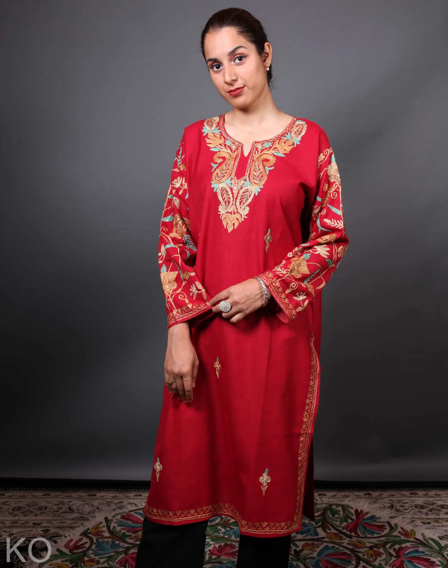 Red Floral Summer cool cotton kurti full sleeve work