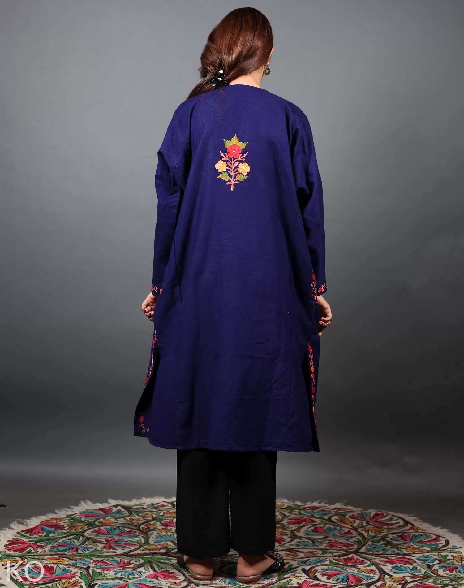 Lotus Design Aari Embroidered Blue Phiran