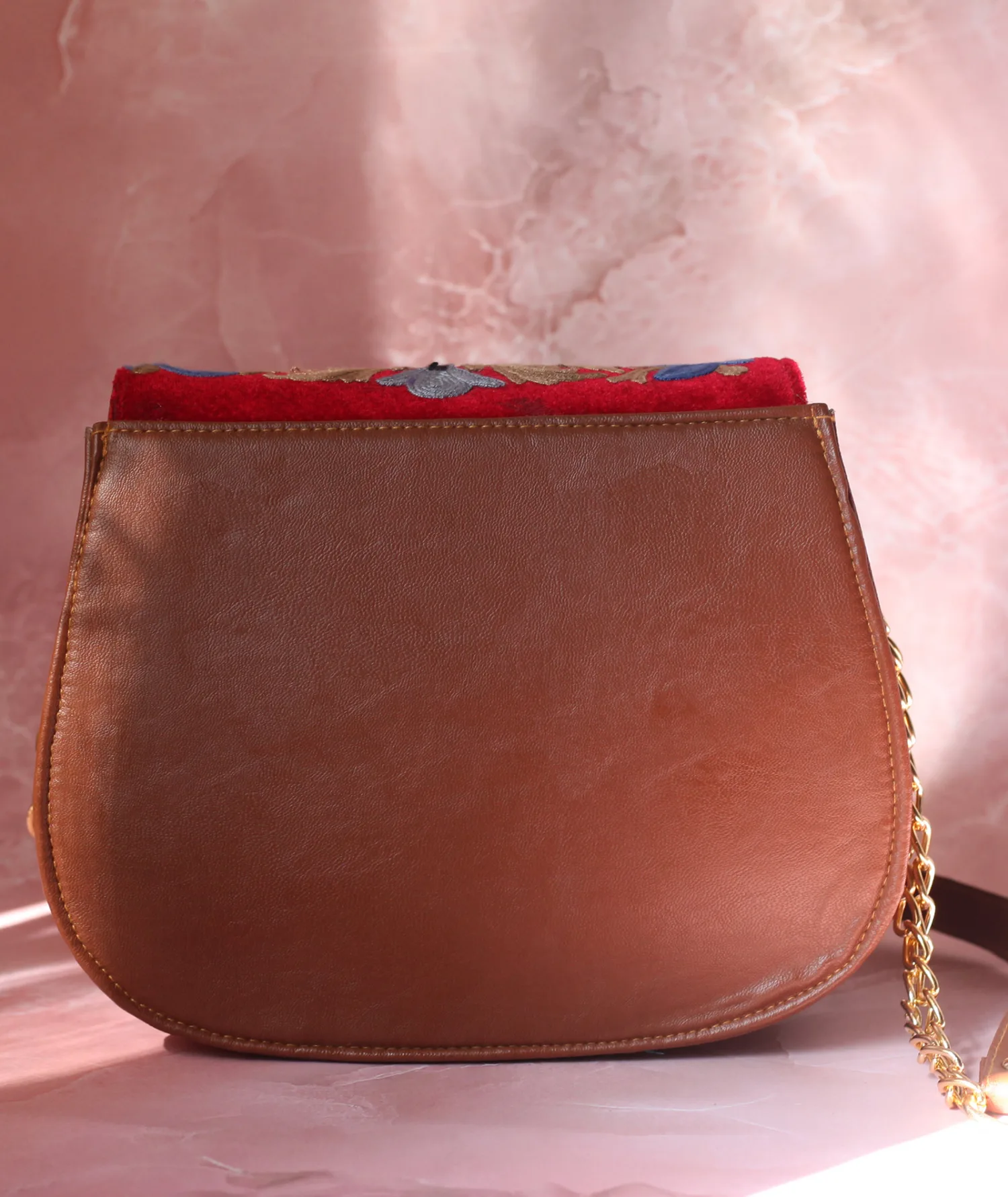 Red & Brown Aari Embroidered Full Flap Sling Bag