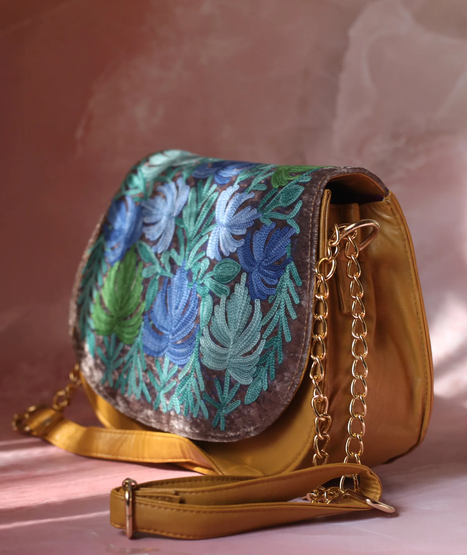 Shop Now Sky Blue Flower Design Aari Embroidered Sling Bag