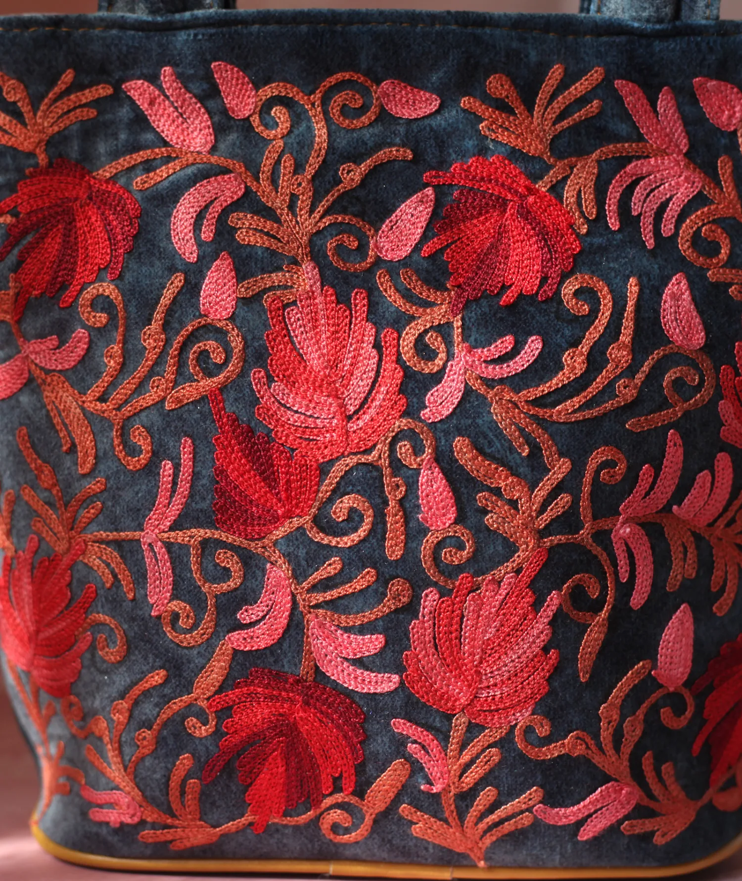 Grey Velvet Aari Enbroidered Small Hand Bag
