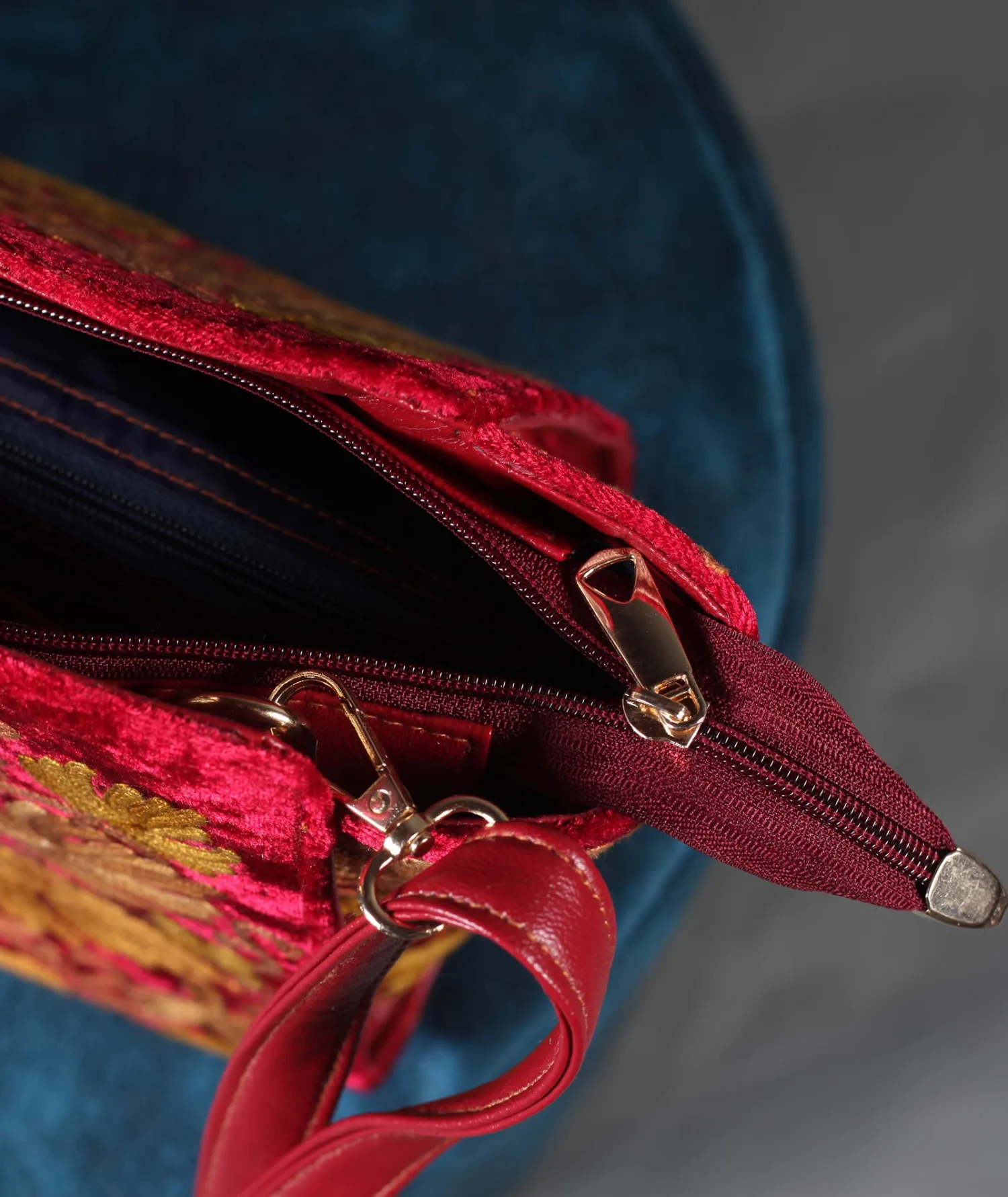 Chinar Design Aari Embroidered Red Hand Bag