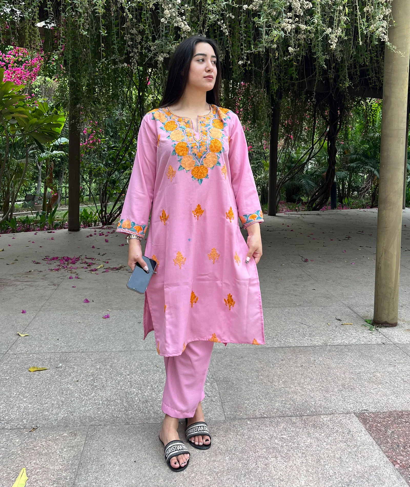 Pink Aari Embriodered Cord Set | Full Suit