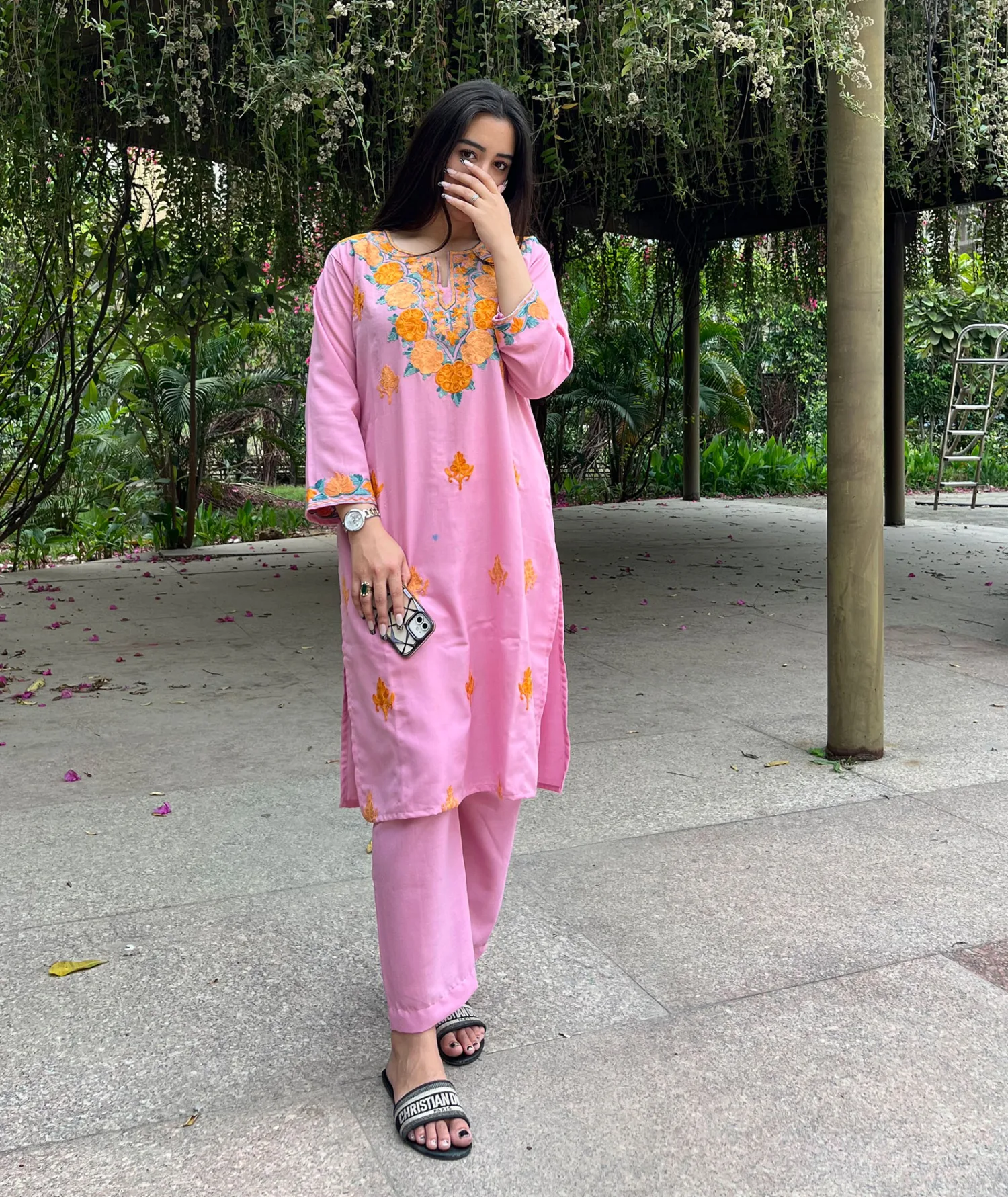 Pink Aari Embriodered Cord Set | Full Suit