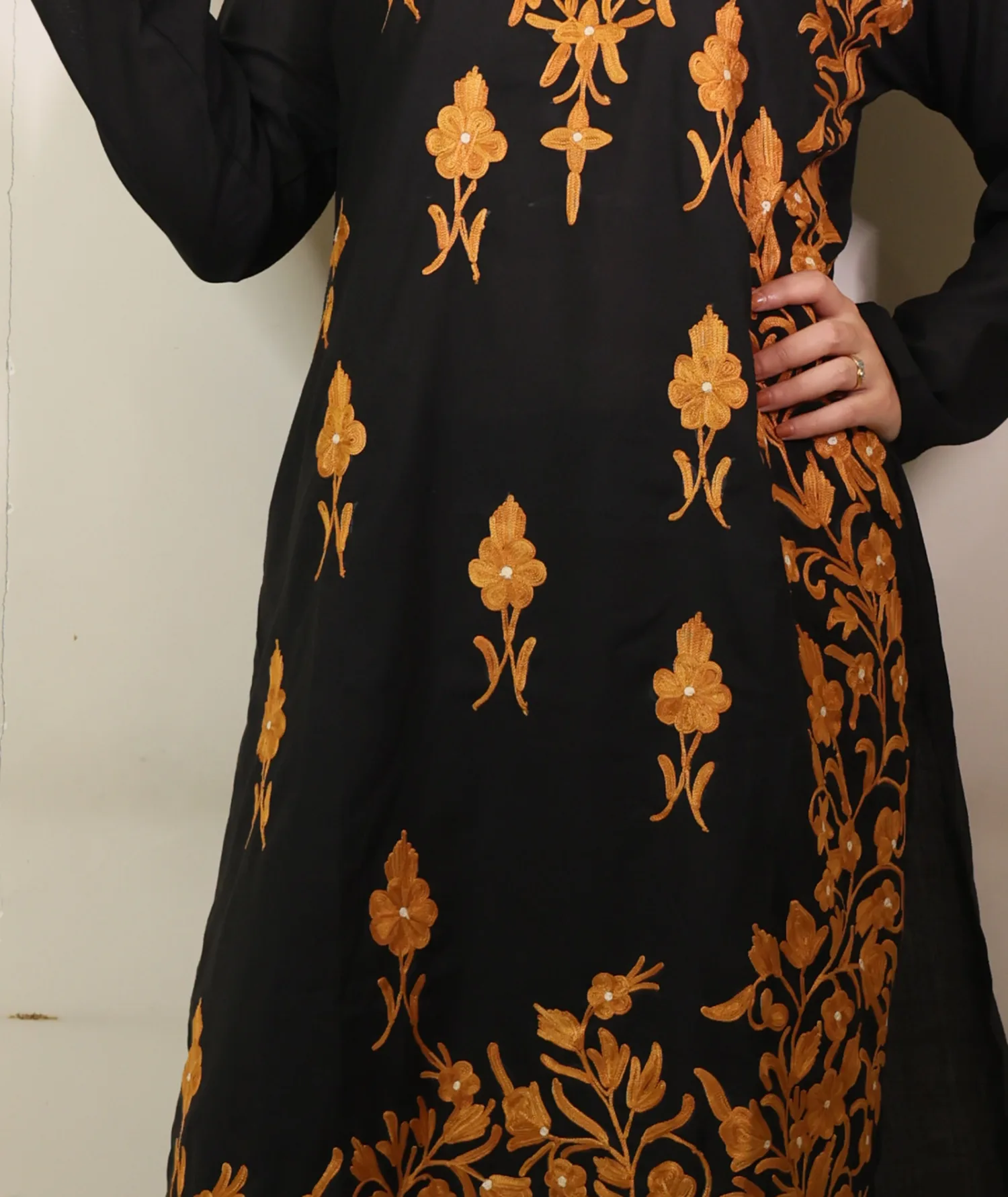 Black Base Brown Aari Embroidered Cord Set | Full Suit