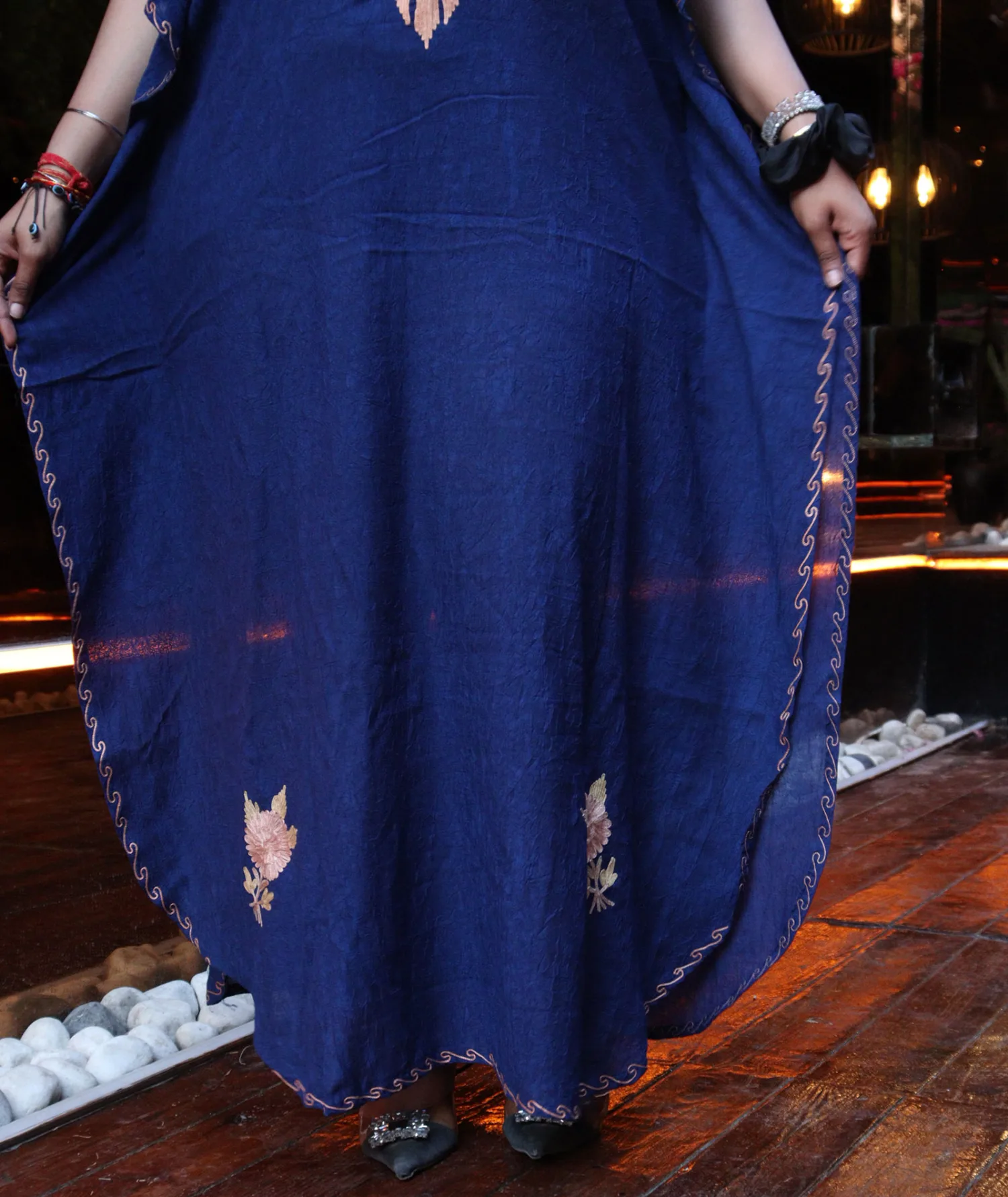 Royal Blue Aari Embroidered Cotton Kaftan