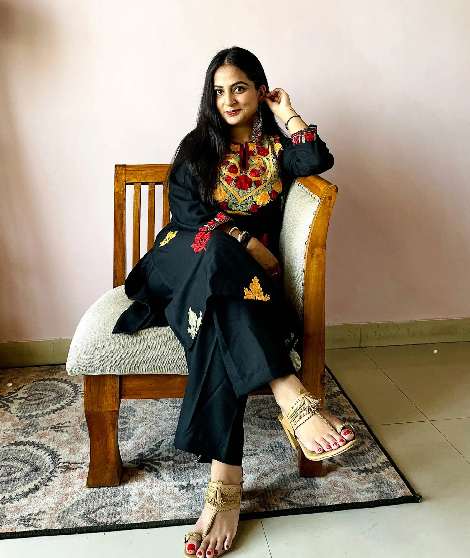 Black Multicolored Bootidar Aari Embroidered Cord Set | Full Suit
