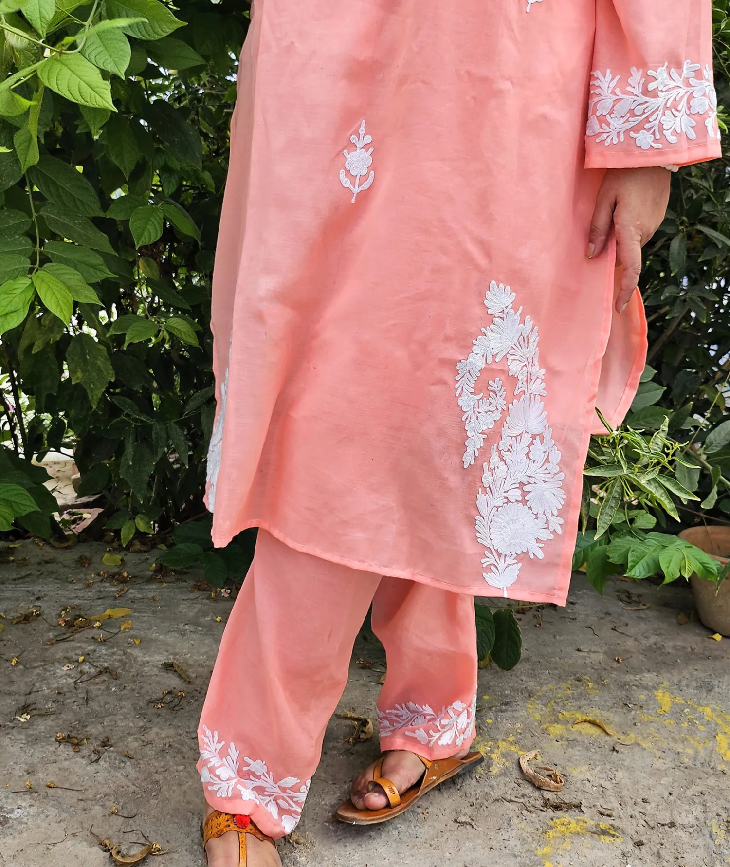 Peach Embroiderey Cotton Co ord Set | Full Suit