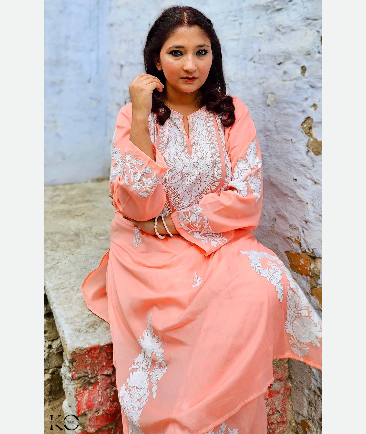 Peach Embroiderey Cotton Co ord Set | Full Suit