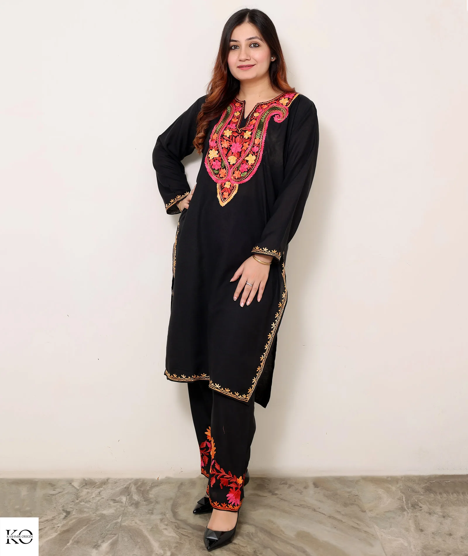 Pasley Design Aari Embroidered Black Cotton Co ord Set