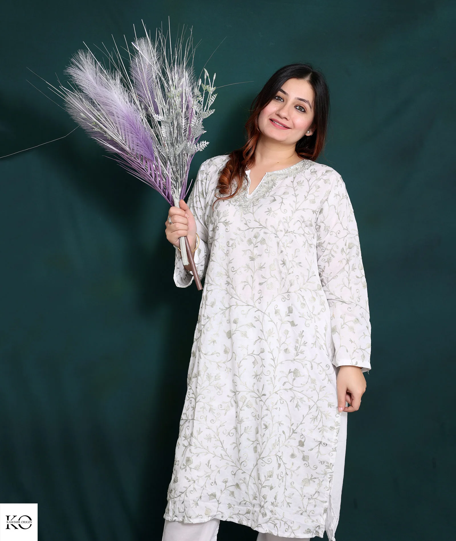 Jaali Design Aari Embroidered white Cotton Co ord Set