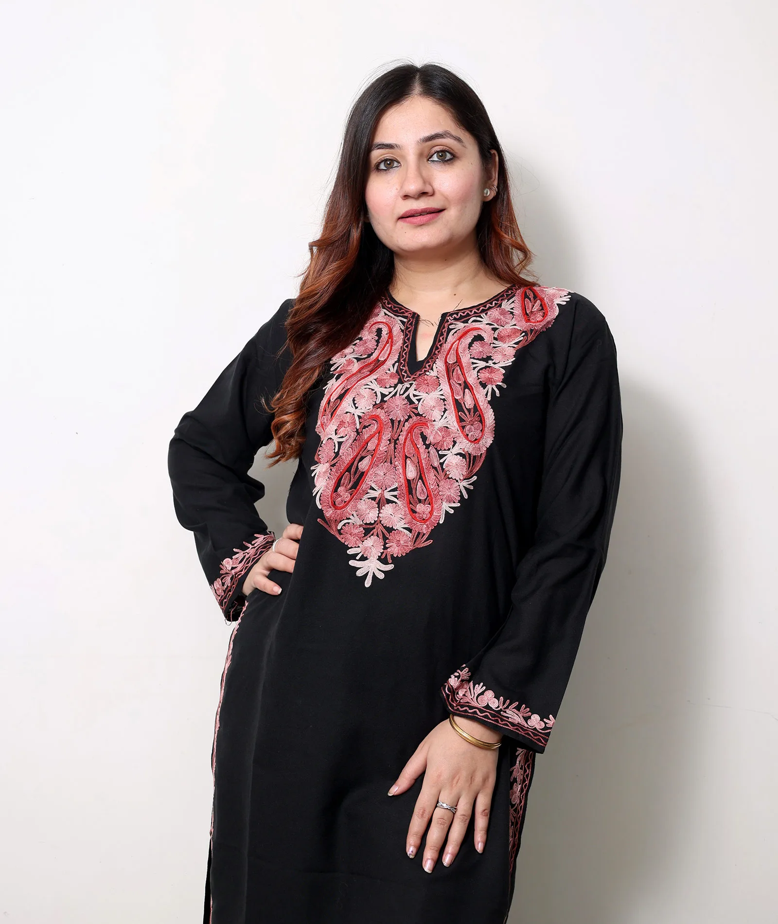 Pasley Neck Design Aari Embroidered Black Cotton Co ord Set
